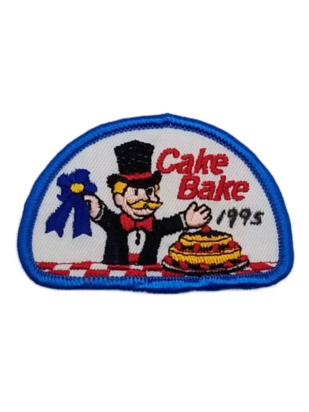 Vintage Cake Bake Patch Bake Sale Event Blue Border NOS 3 x 2 Inch